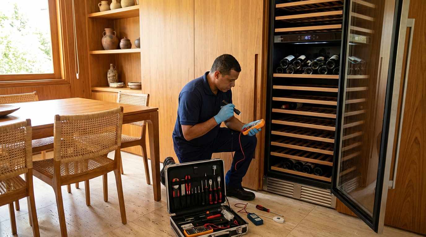 Substituição de termostato em adega climatizada em visita técnica em Sorocaba‑SP