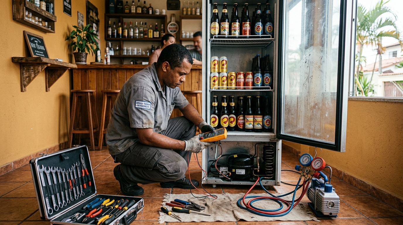 Substituição de termostato de cervejeira em serviço técnico em Sorocaba‑SP
