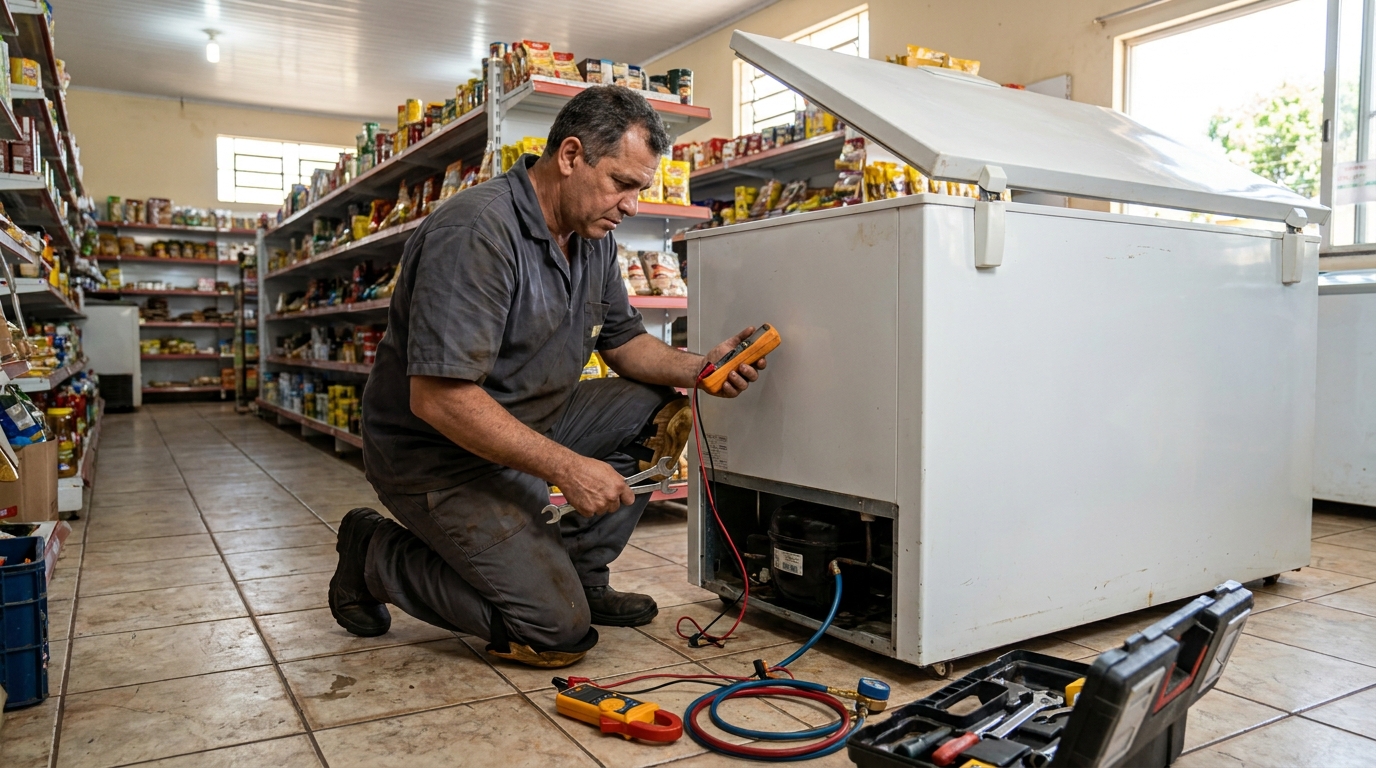 Substituição de termostato de freezer em visita técnica em Sorocaba‑SP